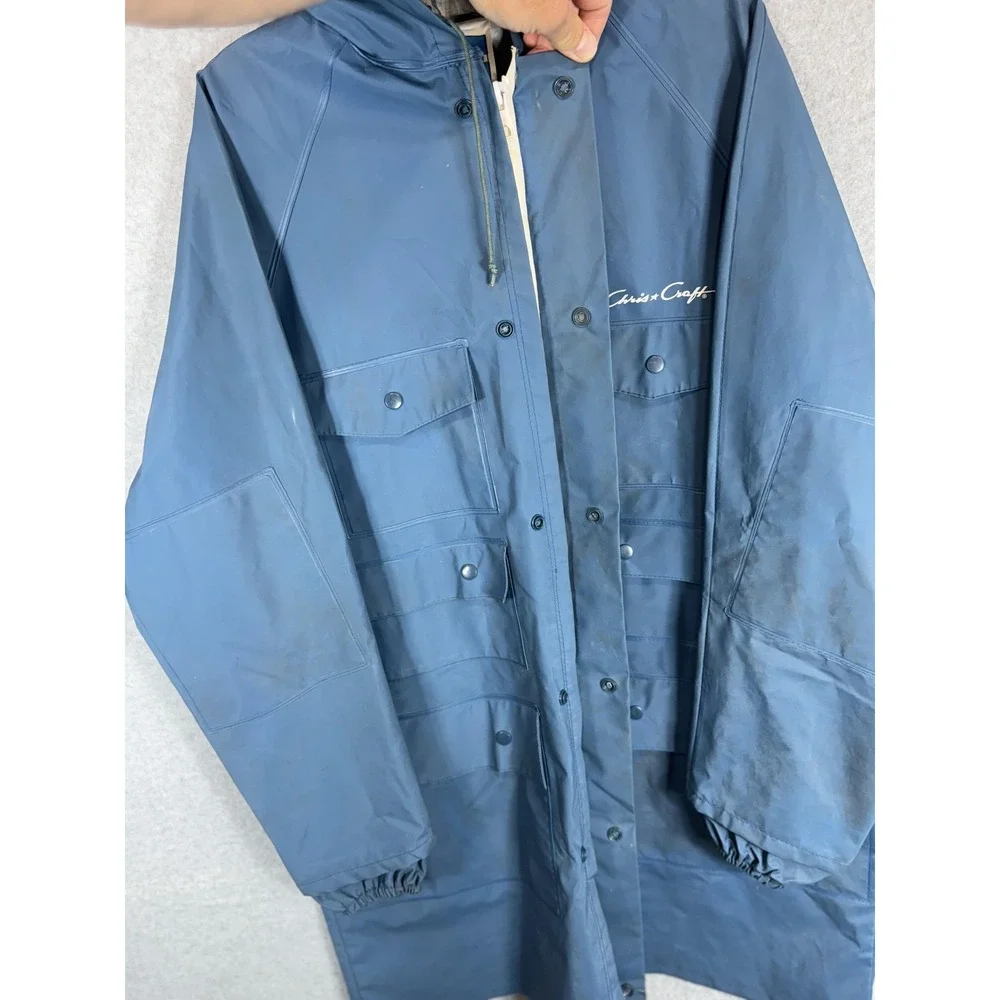 Vintage Chris Craft Rain Jacket Mens Medium Hooded Waterproof PVC Polyester 90s‎